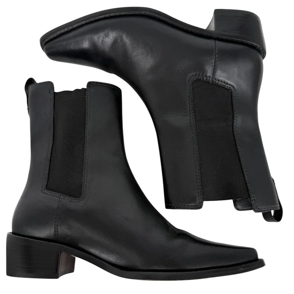 Tory Burch Womens Black Leather Square Toe Chelsea Ankle Boots 143257 Size 6.5M